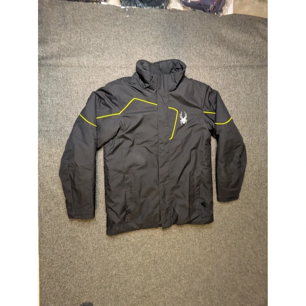 Spyder Boys‎ Ski Jacket Black Yellow Size 18 Waterproof Windproof Zipped Pockets